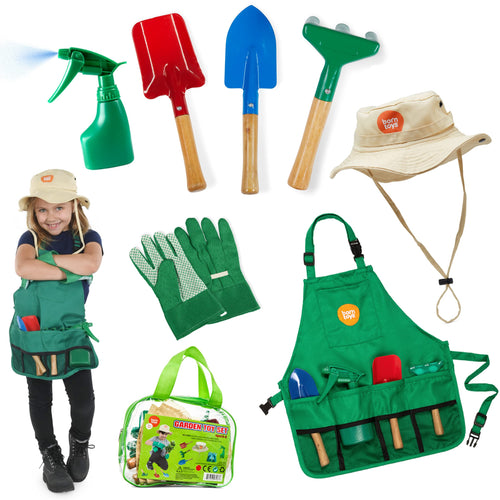 Born Toys Kids Gardening Tool Set for Ages 3-7 Kids Garden Apron Kids Sun Hat Kids Shovel Toddler Gardening Gloves - Kids Gardening Set as Dress Up & Pretend Play Costumes for Boys & Girls