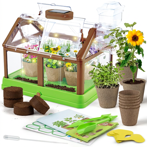 Kids mini greenhouse growing kit on white background