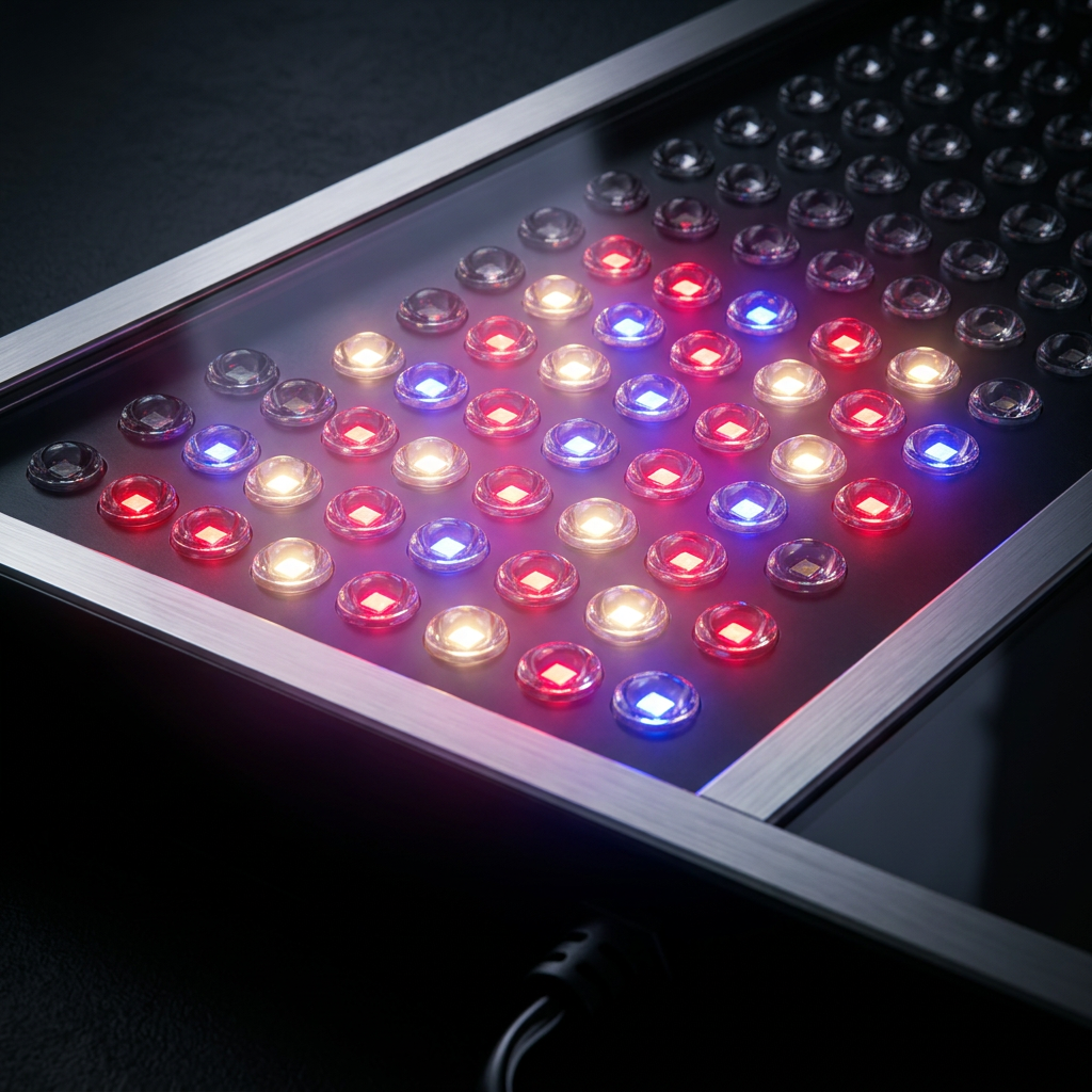 Close-up of illuminated LED bead panel