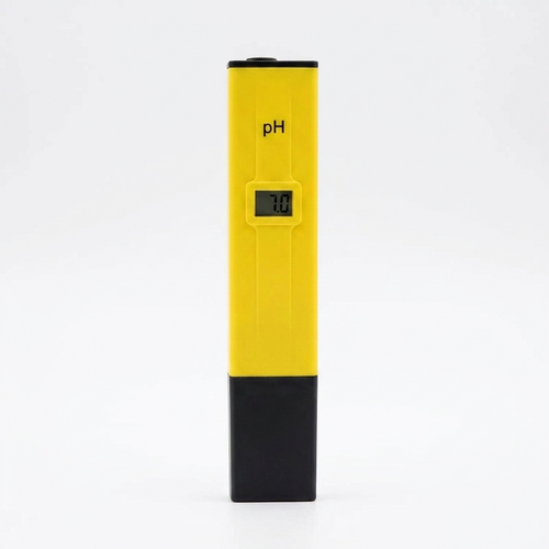 Digital pocket pH meter pen with LCD display, studio shot on white background