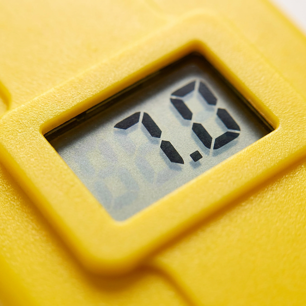 Close-up of the pH meter's LCD screen showing a reading