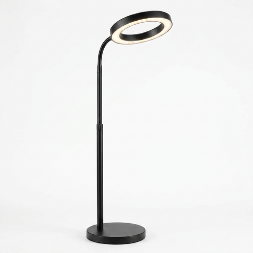 Black adjustable gooseneck LED grow lamp on white background