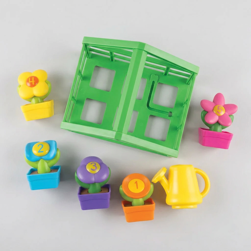 Flat lay of the greenhouse playset pieces