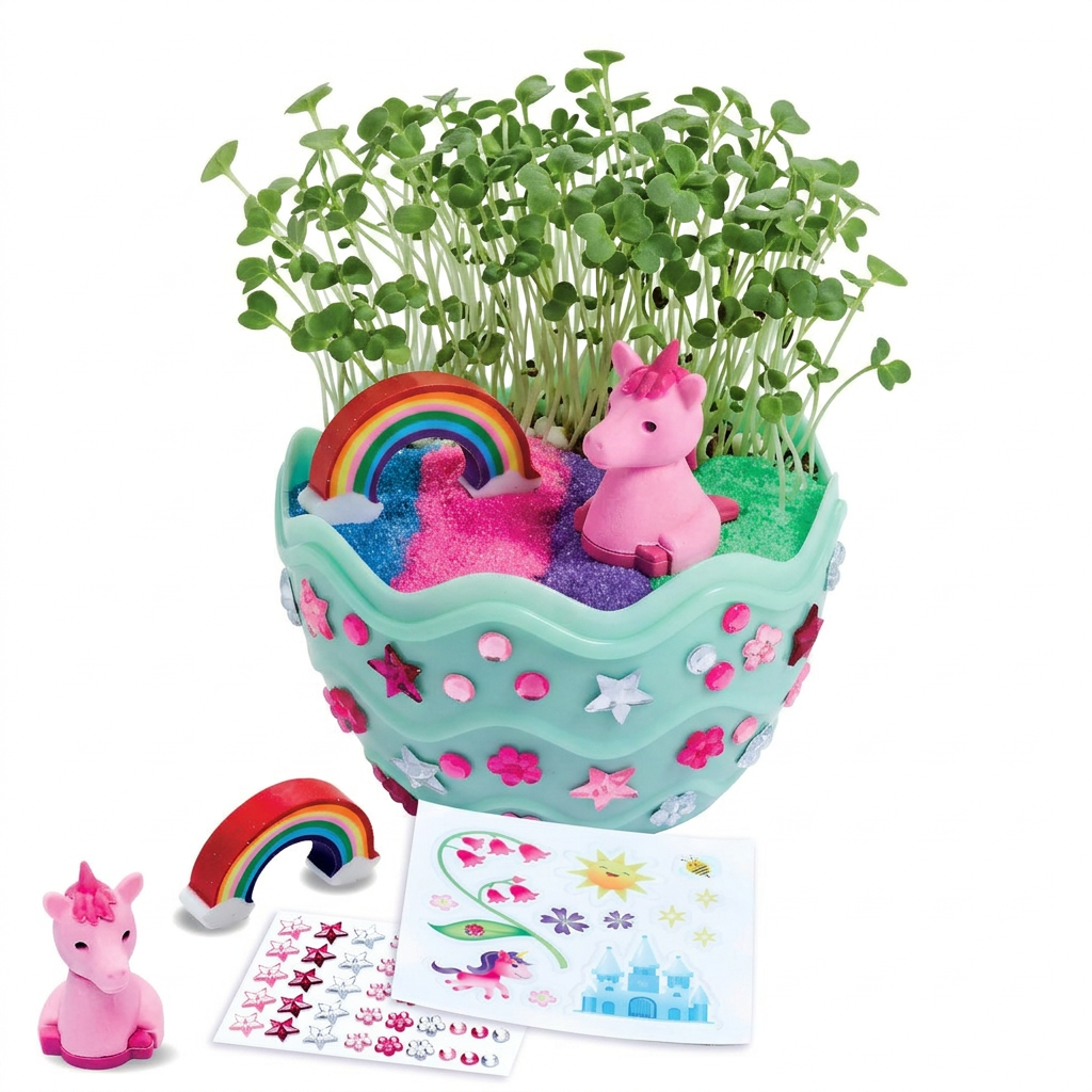 Magical unicorn terrarium kit with figure and rainbow sand