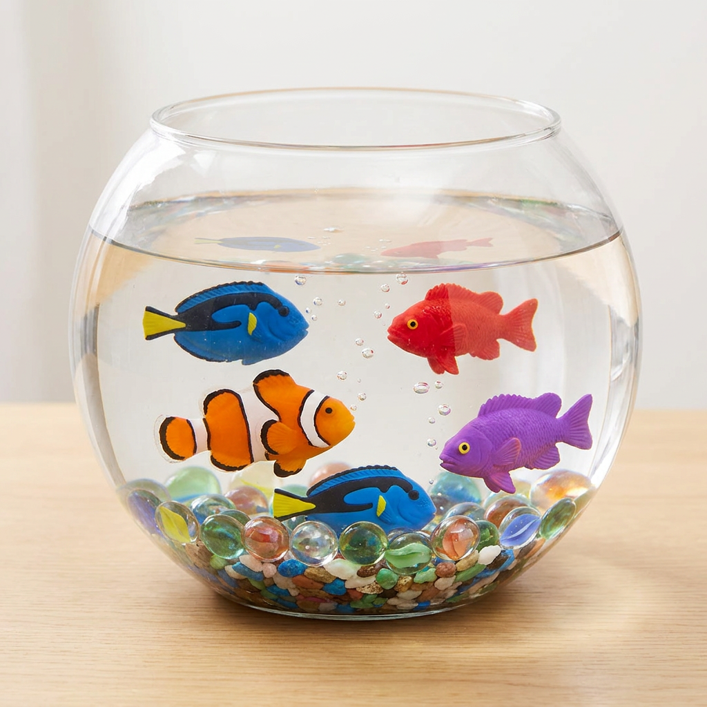 Sea creatures expanding in a clear bowl of water