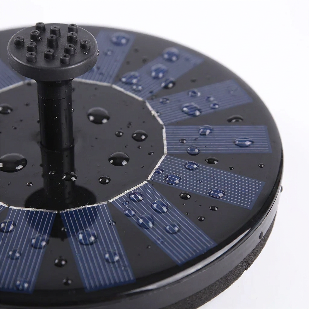 Close-up of the solar fountain panel and spray nozzle
