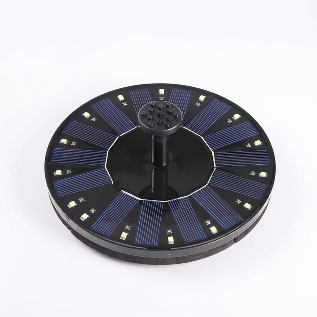Solar floating pond fountain with solar panel and LED lights